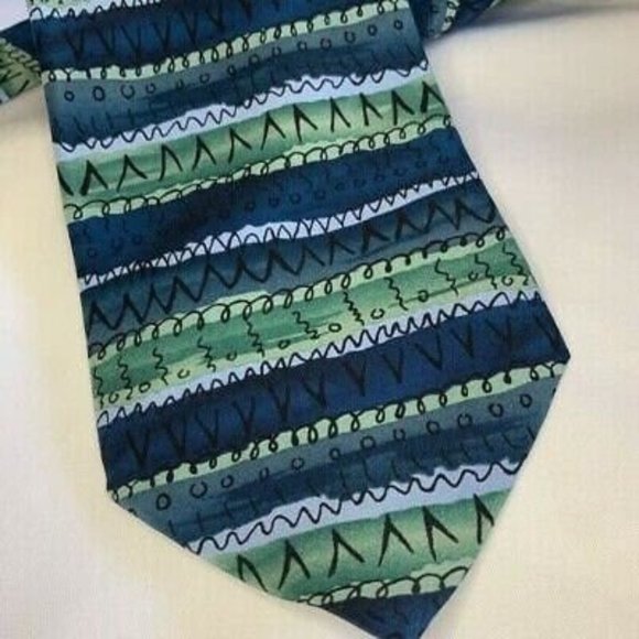 J. Garcia Mens Tie Blue Green 100% Silk Striped Collection Fourteen Necktie - Picture 3 of 4